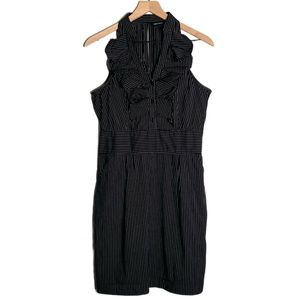 Express - Black White Pin Stripe Tuxedo Style Ruffle Halter Midi Dress Size 10